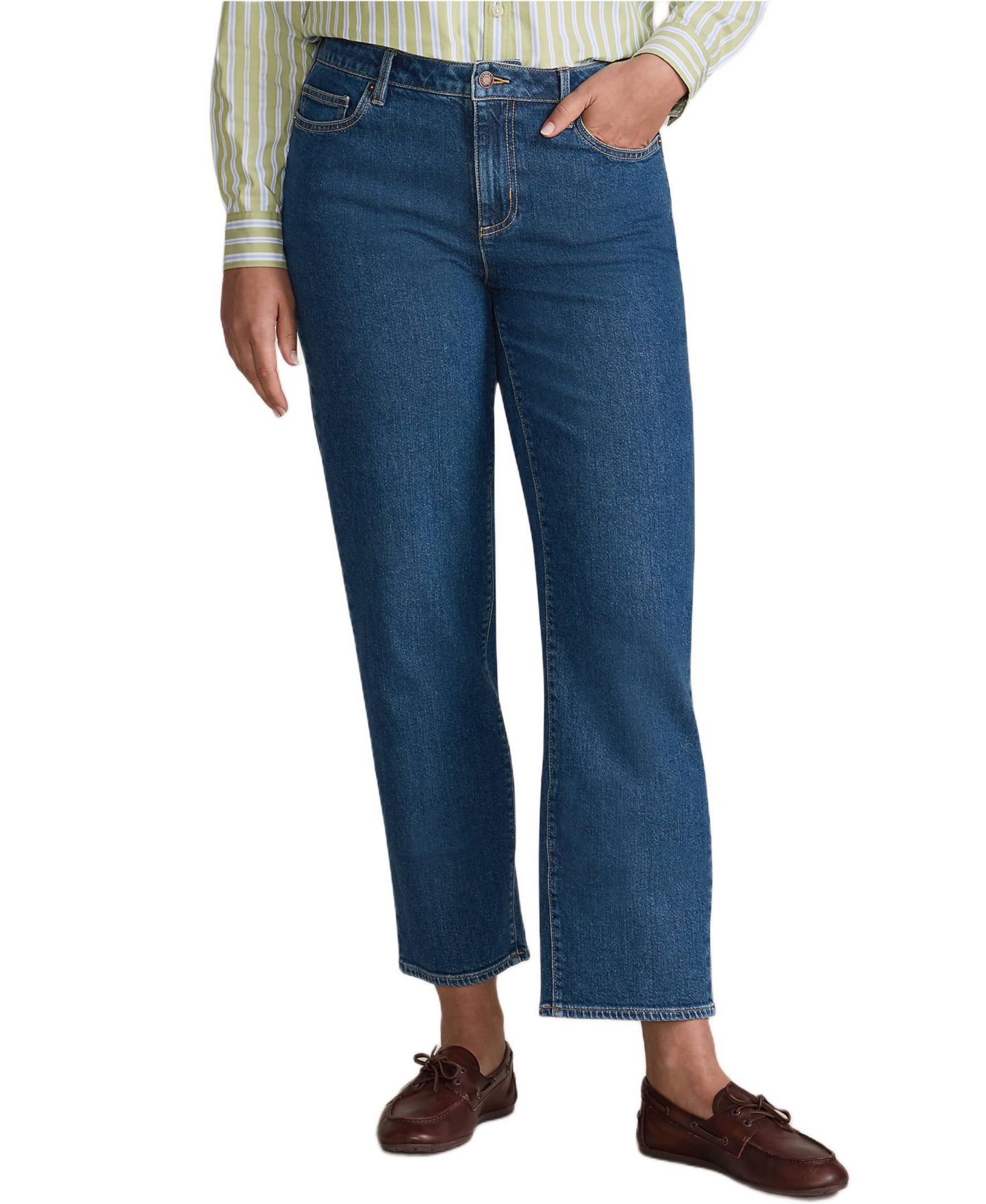 Женские джинсы Lands' End Petite Soft Denim Mid Rise Relaxed Straight Crop Jeans, цвет: Варёный — фото 1