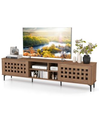 TV Stand w/ 2 Doors Storage Cabinets and Open Compartments for TVs up to 80''