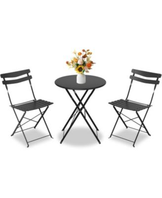 Folding Bistro Set 3pcs 2 Chairs and 1 Table, Outdoor Space-Saving Patio Furniture Set, Foldable Balcony Table and Chairs for Garden Patio