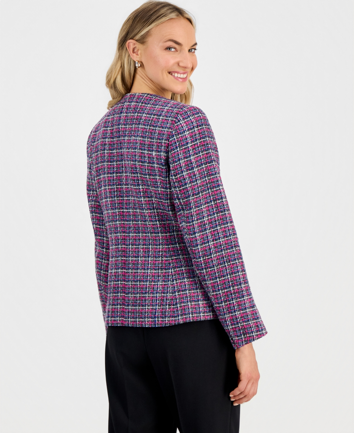Kasper Petite Open-Front Collarless Sweater