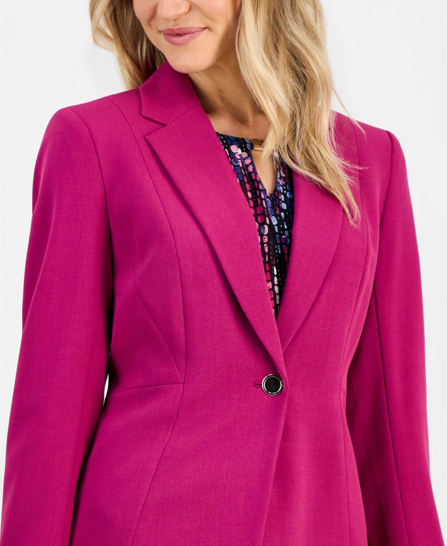 Женский пиджак Kasper Crepe One Button Princess Seam Blazer, цвет: Cerise — фото 3