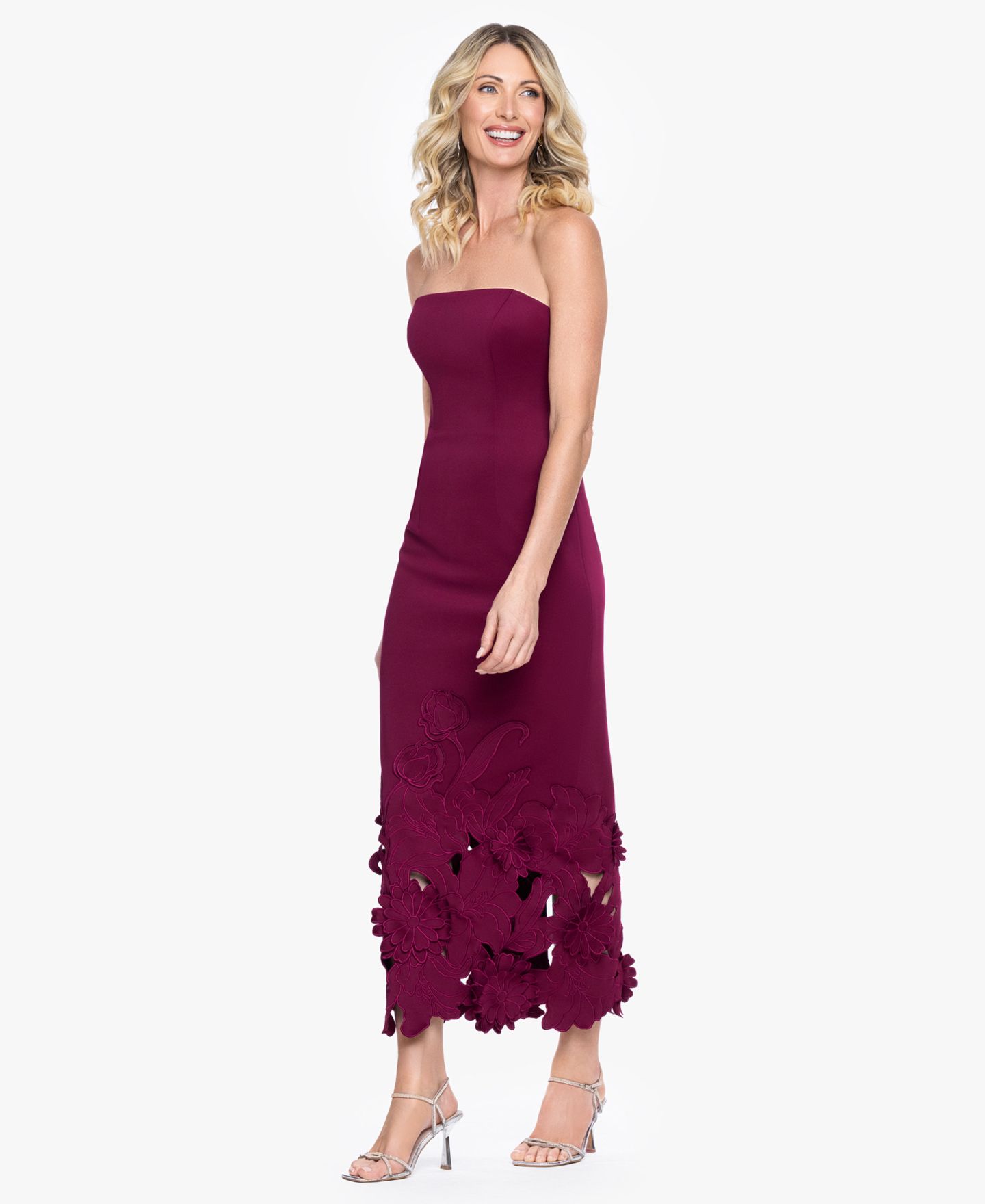 Женские платья Betsy & Adam Strapless Fitted Column Gown, цвет: Винный — фото 2