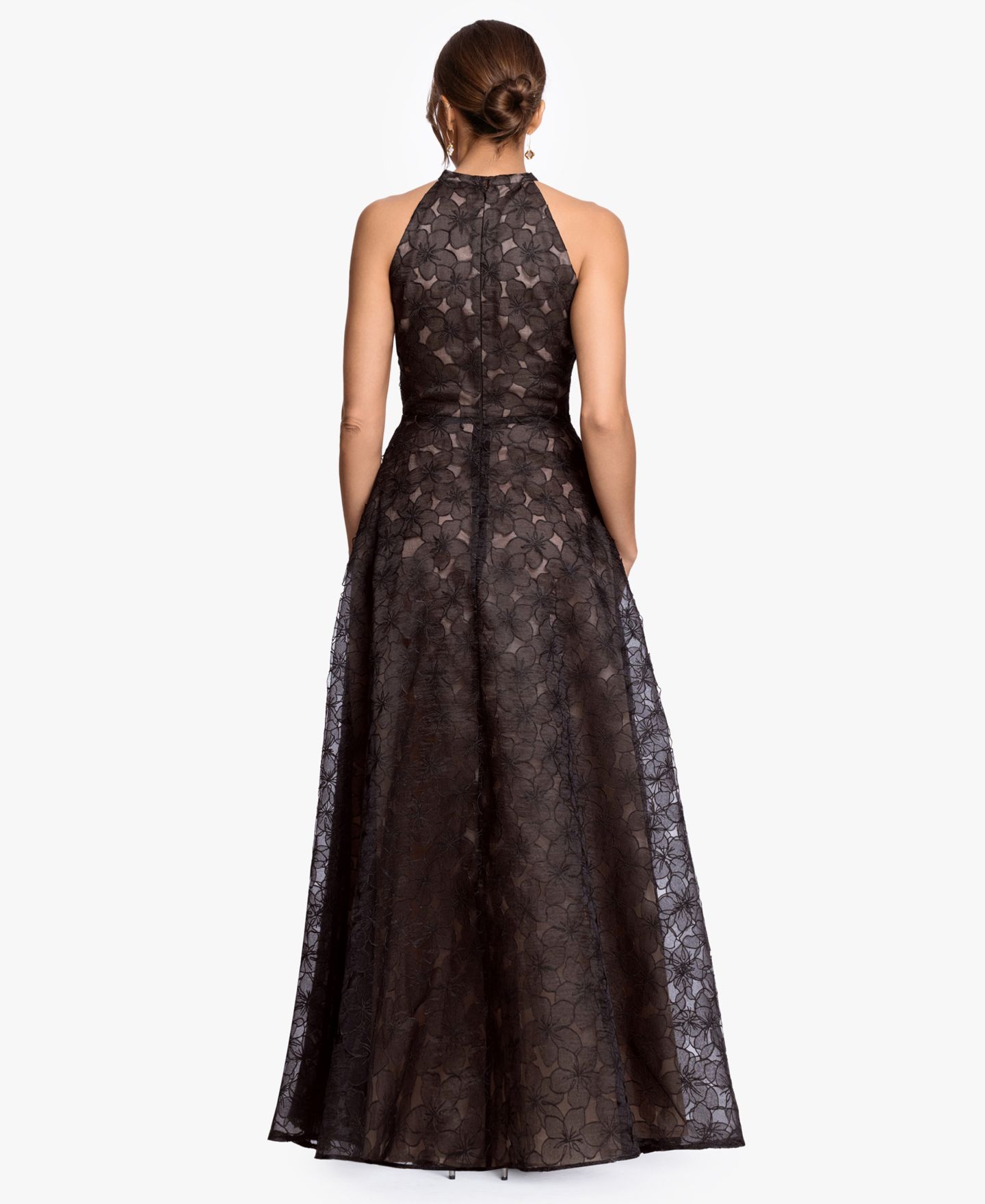 Женские платья Betsy & Adam Embroidered A-Line Gown, цвет: Чёрный / Телесный — фото 5