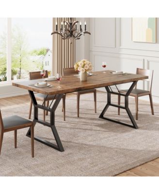 Industrial Dining Table for 6 to 8, Rectangular Kitchen Table with Trestle Base