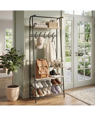 Space-Saving Entryway Hall Tree With Single-Row Hooks and Top Storage Shelf, Sturdy Metal Frame Coat Rack Organizer
