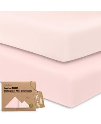 Soothe Waterproof Pack N Play Sheets for Girls, Boys, 2pk 38x26 Cotton Mini Crib Sheets Fitted, Soft, Breathable