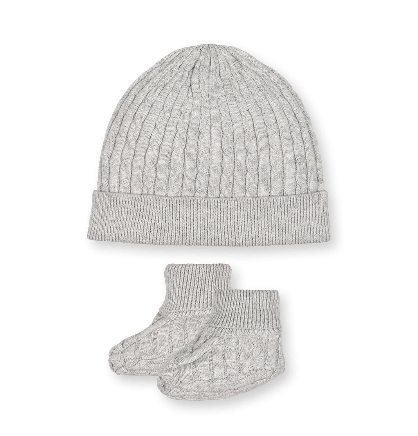Hope & Henry Baby Organic Sweater Beanie and Bootie 2-Piece Set, цвет: Светлый серый меланжевый — фото 1