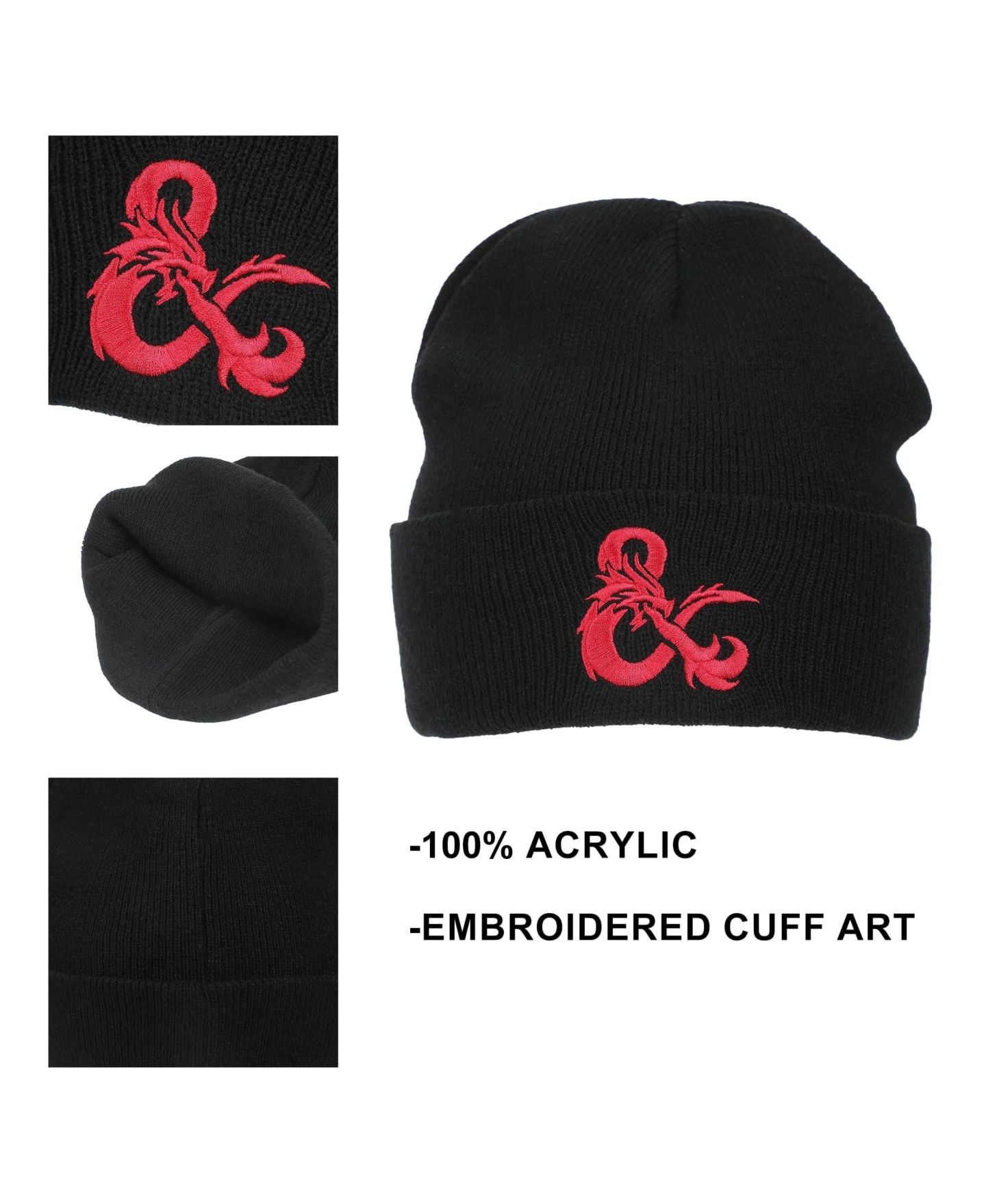 Мужская шапка Dungeons & Dragons Ampersand Logo Embroidery Black Acrylic Knit Cuff, цвет: Чёрный — фото 9