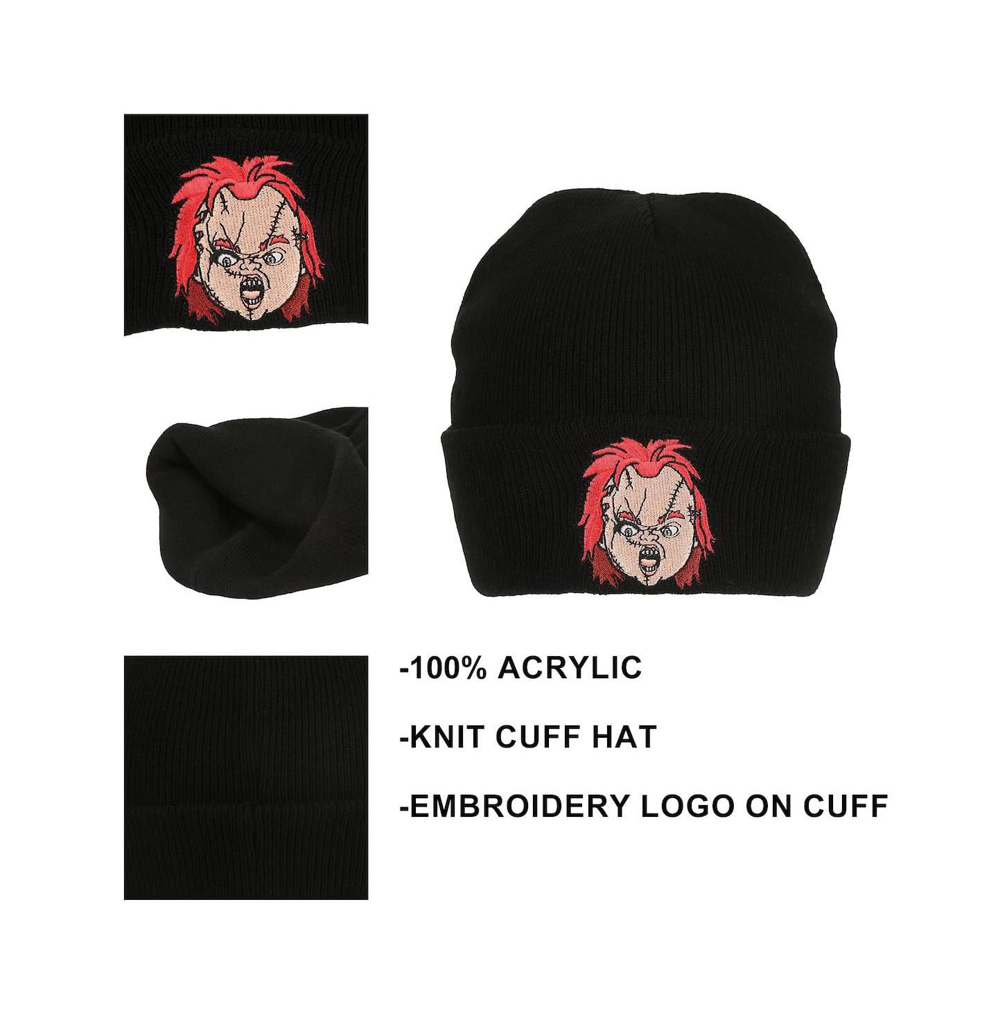 Мужская шапка Chucky Embroidery Black Acrylic Knit Standard Cuff Beanie, цвет: Чёрный — фото 7