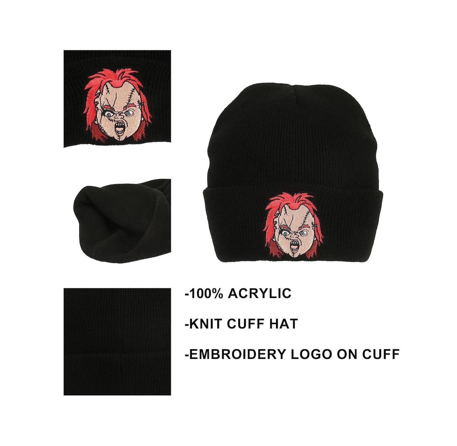Men's Embroidery Black Acrylic Knit Standard Cuff Beanie