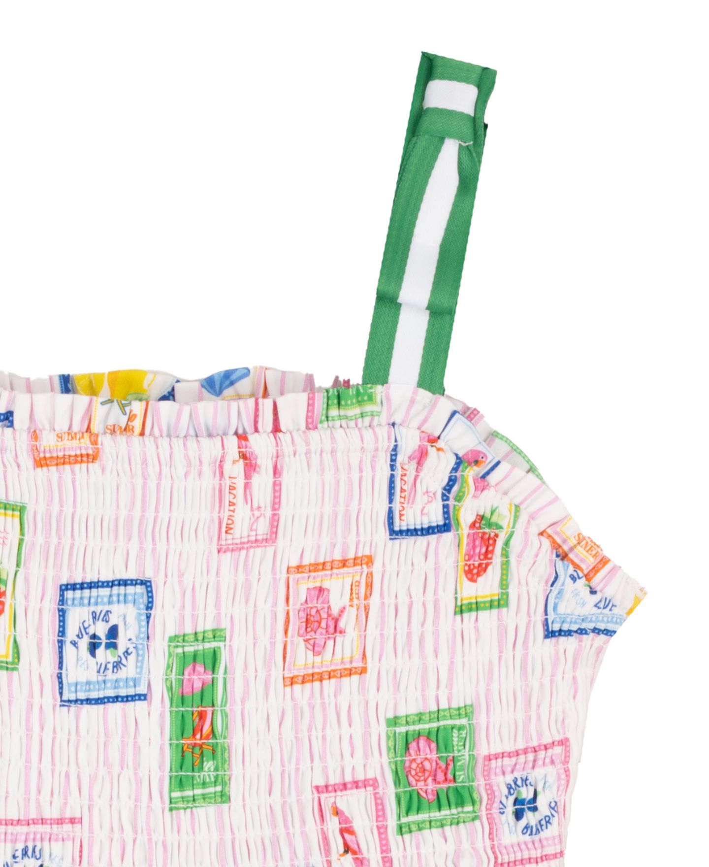 Платье Rare Editions Printed Smocked Bodice Tie Shoulder Midi для девочек, цвет: Розовый / Зелёный — фото 6