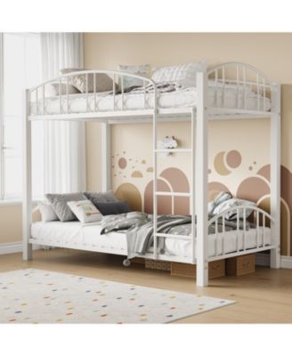 Twin Over Twin Metal Bunk Bed with Ladder and Arched Guardrail, Space-Saving Bed Frame with Steel Slats, No Box Spring Needed