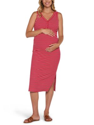 Women's Sleeveless Henley Racerback Maternity Midi Dress
