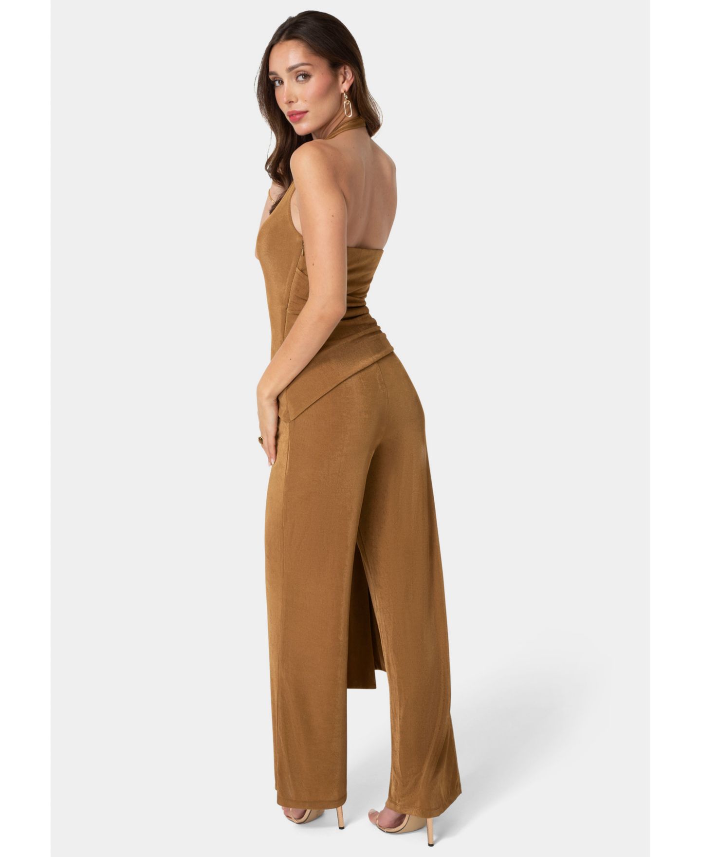 Женский комбинезон Bebe Slinky Drop Waist Halter Jumpsuit, цвет: Бронзовый — фото 3