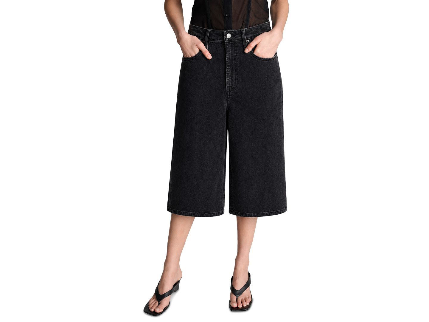 Женские шорты Kenneth Cole Wide Leg High Rise Long Denim Shorts, цвет: Варёный — фото 1