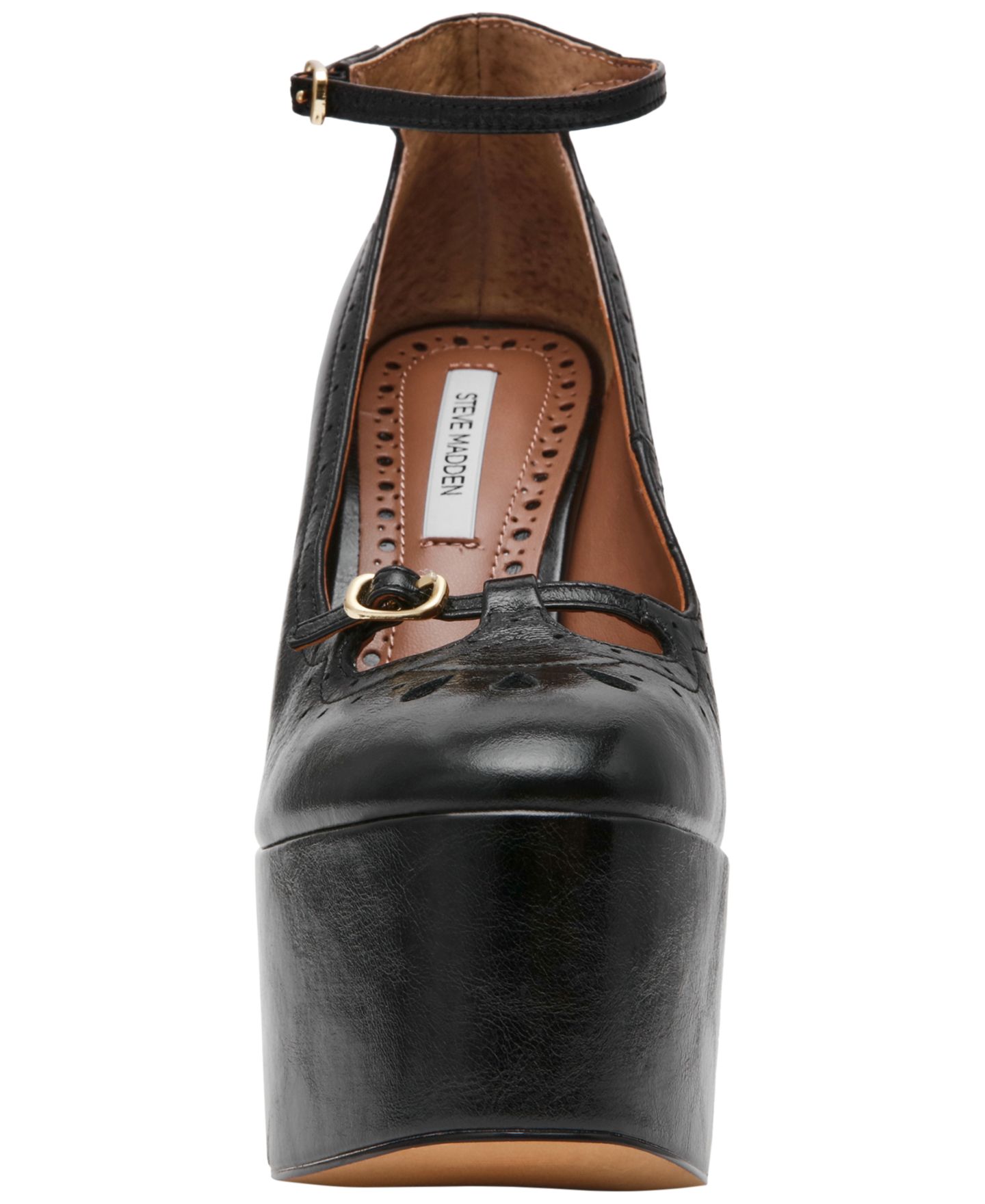 Женские туфли Steve Madden Saxon High Platform Brogue Block Heel Pumps, цвет: Чёрный лаковый — фото 6