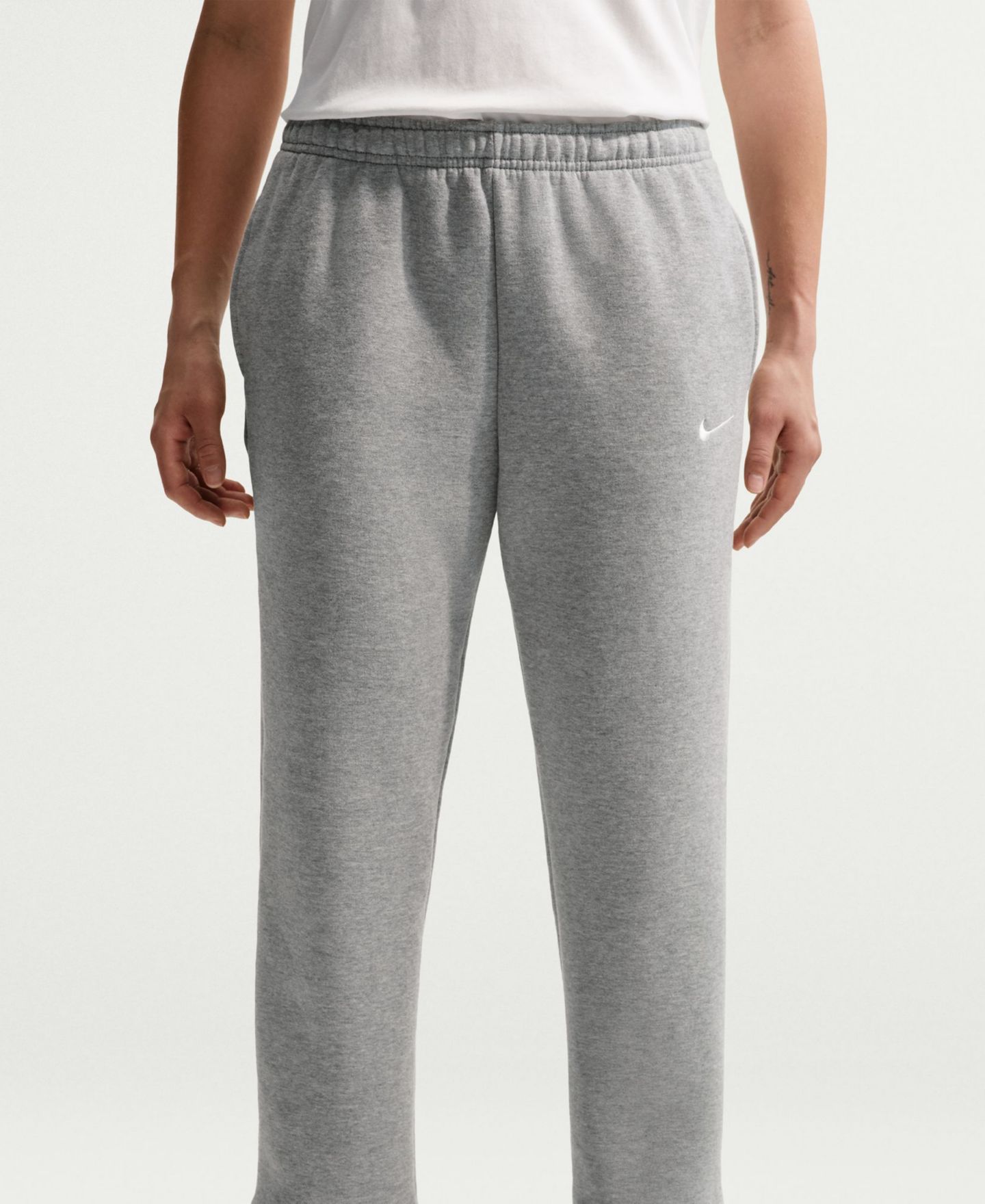 Женские брюки Nike Studio Fleece Medium Weight Mid-Rise, цвет: Меланжевый серый / Молочный — фото 6