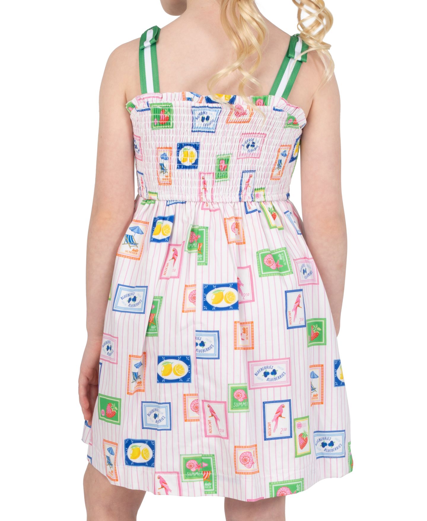 Платье Rare Editions Printed Smocked Bodice Tie Shoulder Midi для девочек, цвет: Розовый / Зелёный — фото 3
