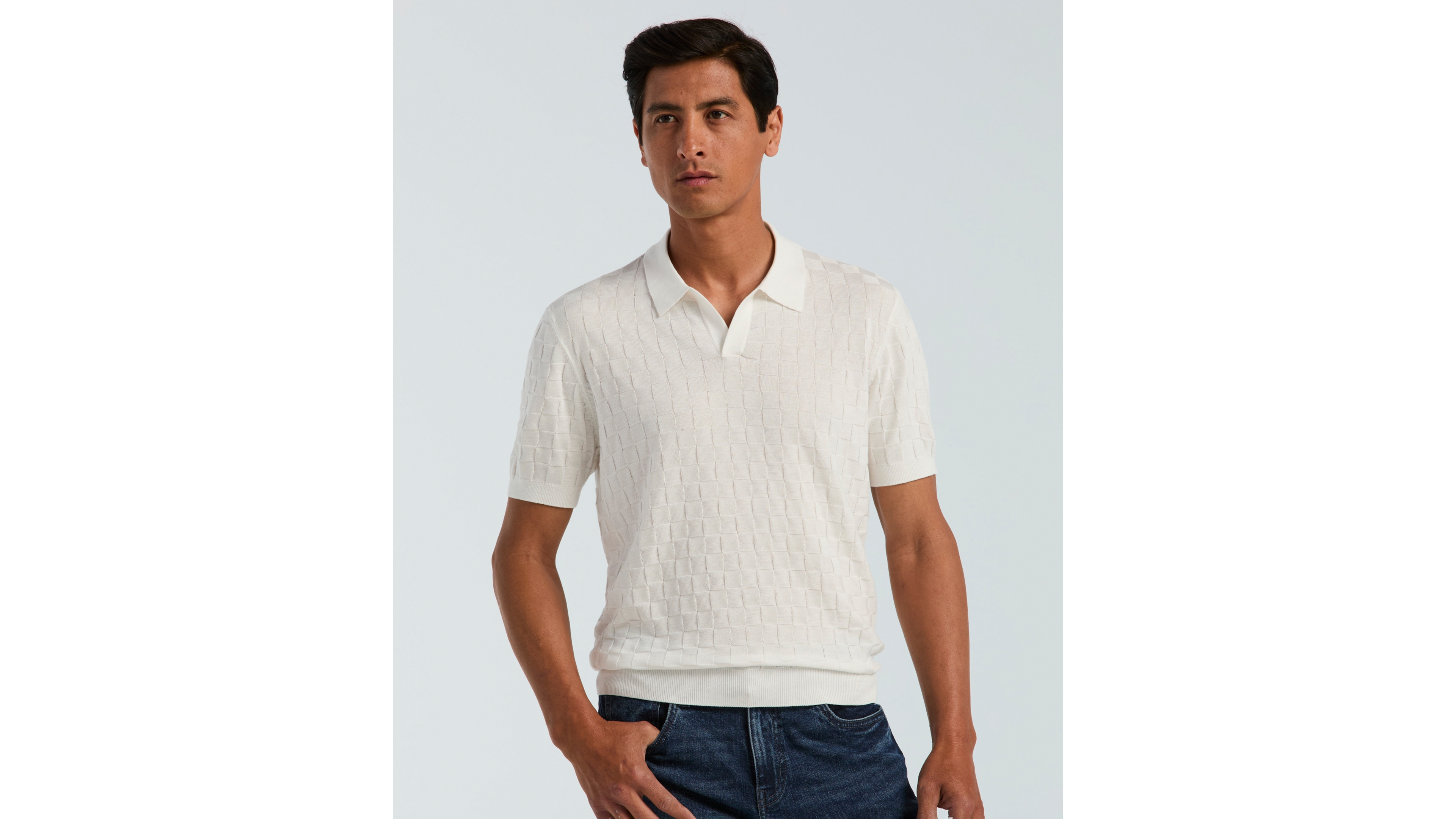 Perry Ellis Men's Checker Texture Open Polo Sweater