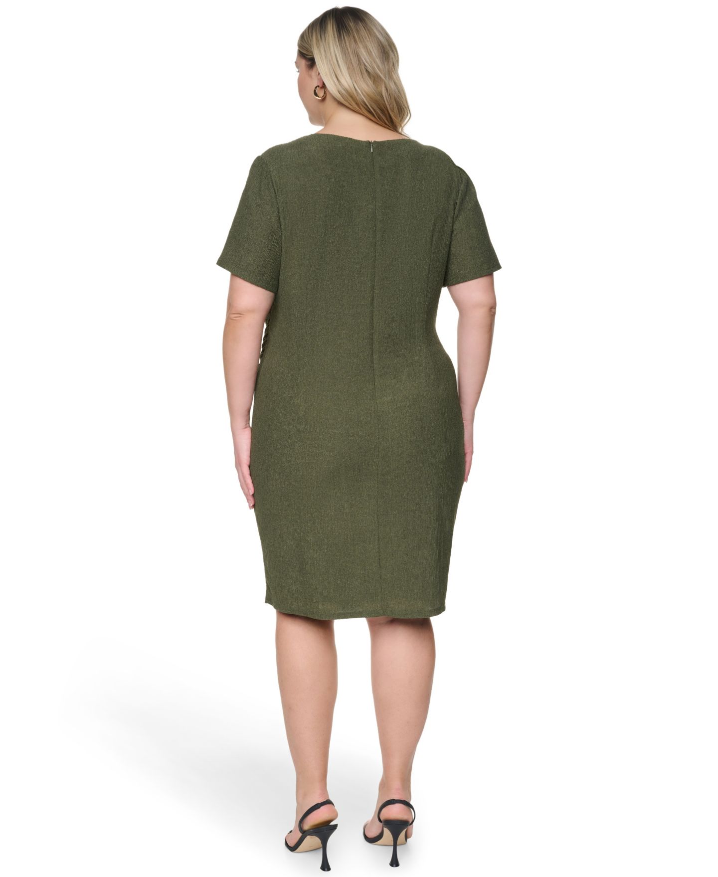 Женское платье Vince Camuto Plus Size Jewel Neck Short-Sleeve Dress, цвет: Оливковый — фото 5