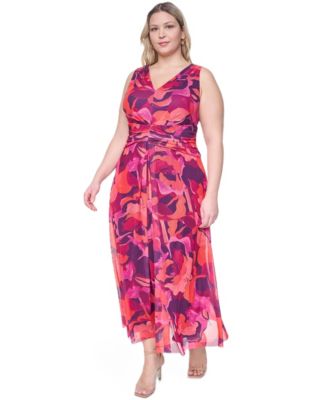 Plus Size Sleeveless V-Neck Ruched Waist Midi Dress