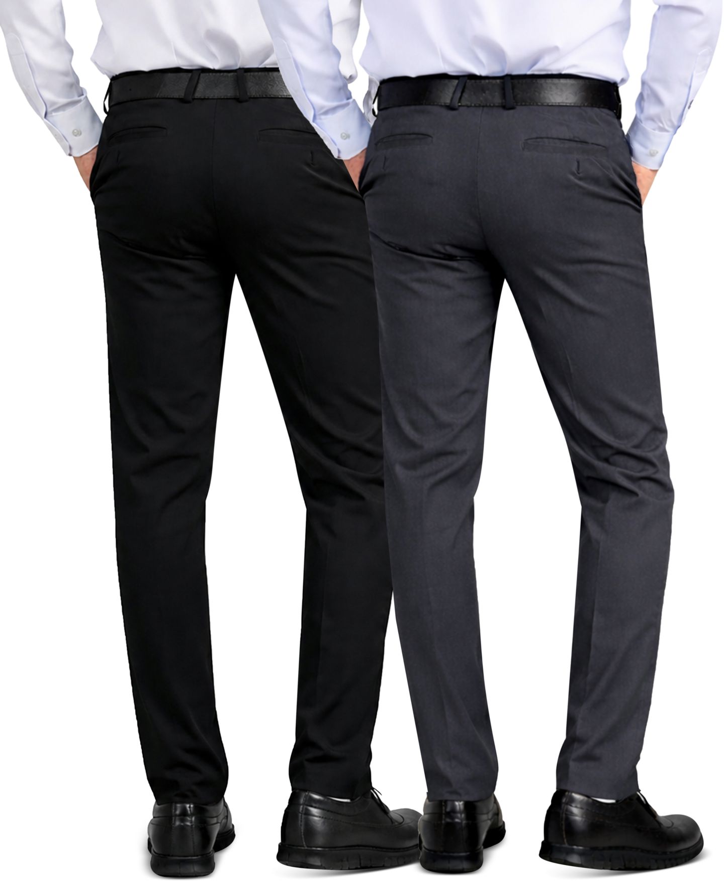 Мужские брюки Galaxy By Harvic Slim-Fit Woven Stretch Pants, 2-Pack, цвет: Чёрный тёмный серый — фото 3