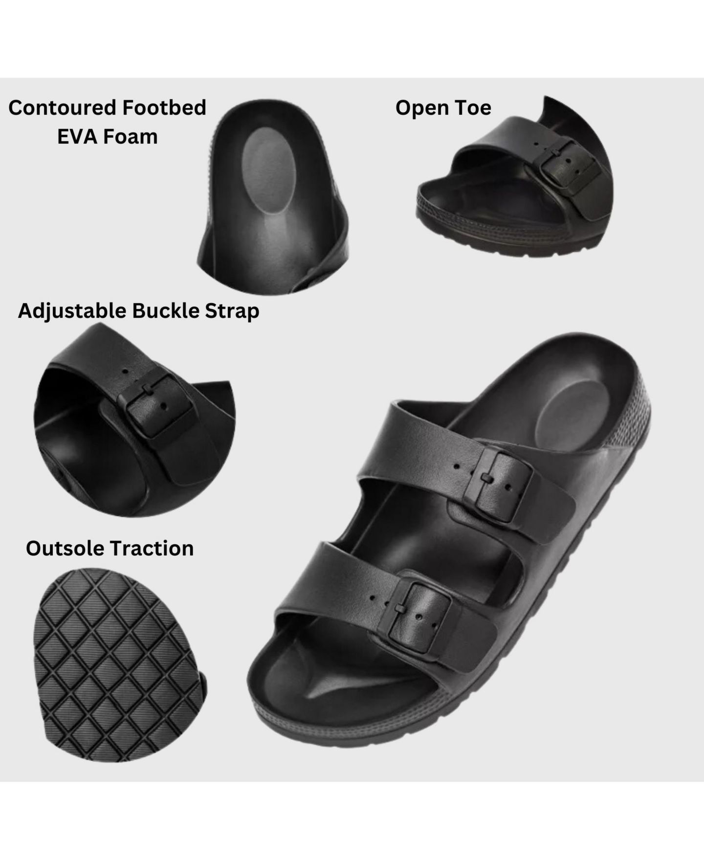 Мужские сандалии Alpine Swiss Double Strap EVA Slide Sandals Sole Flat Casual Comfort, цвет: Чёрный — фото 2