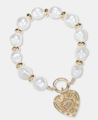 Heart Charm Imitation Pearl Stretch Bracelet