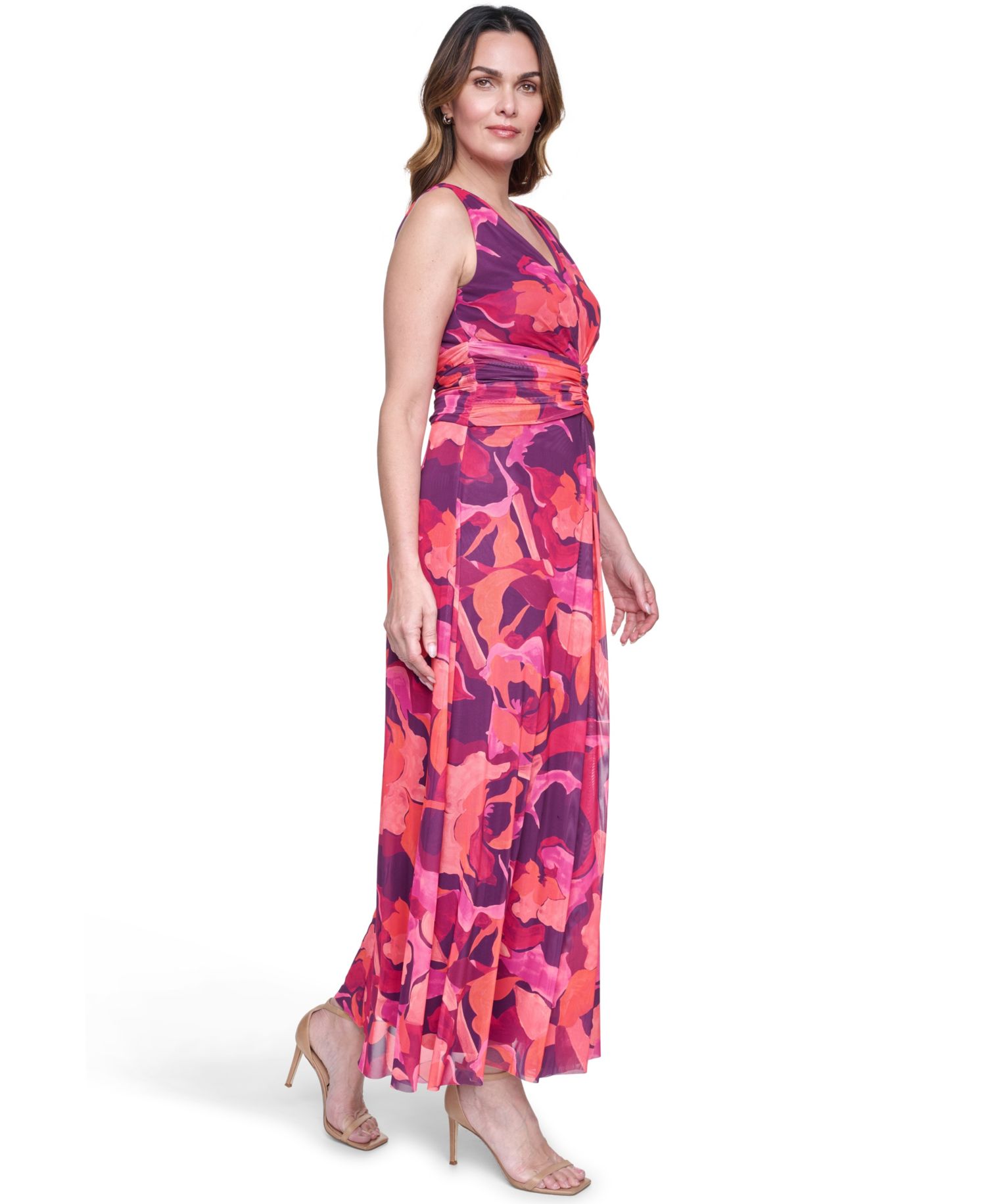 Petite V-Neck Ruched Waist Maxi Dress