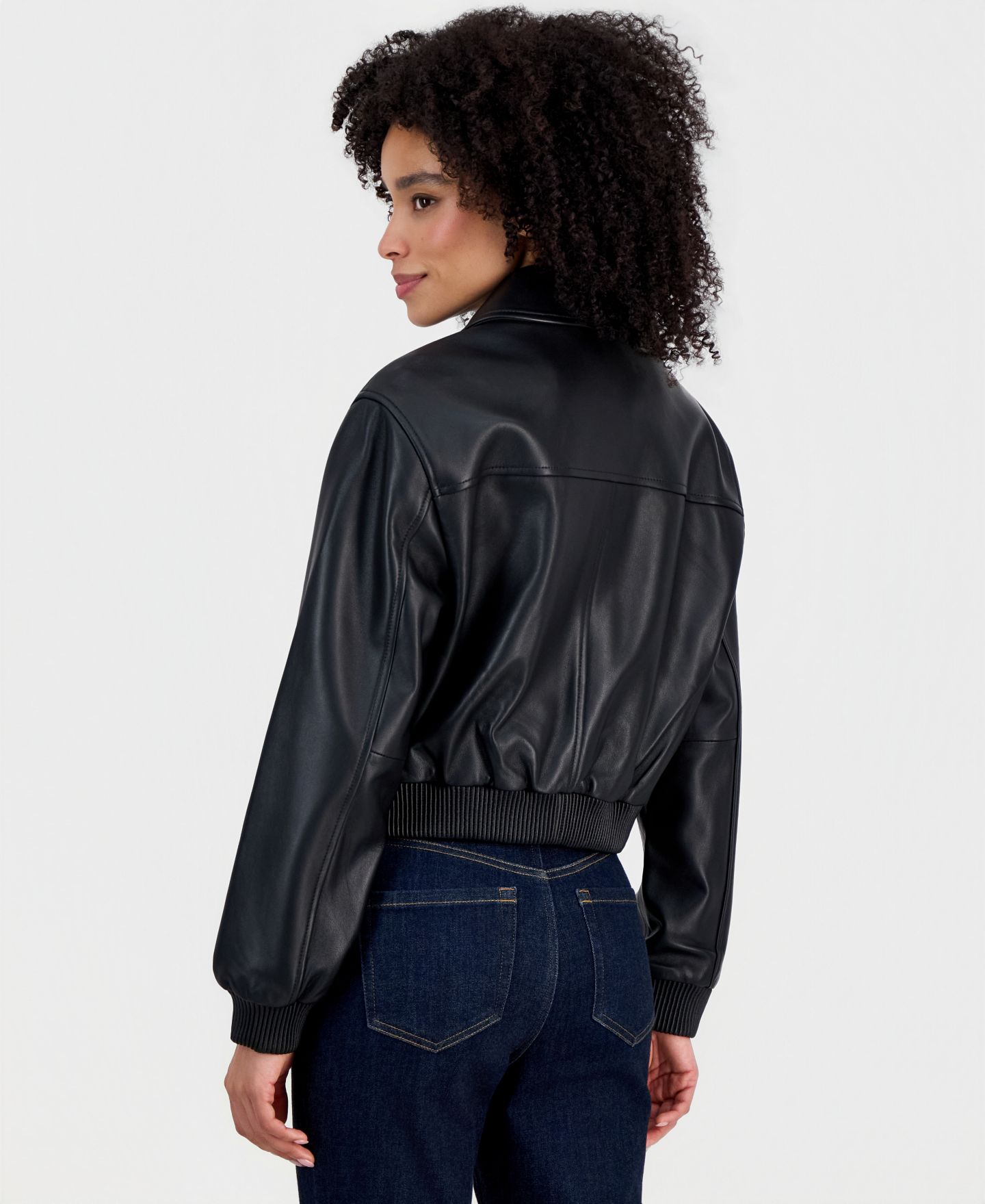 Женская куртка Michael Kors MICHAEL Leather Zip-Up Bomber, цвет: Чёрный — фото 2