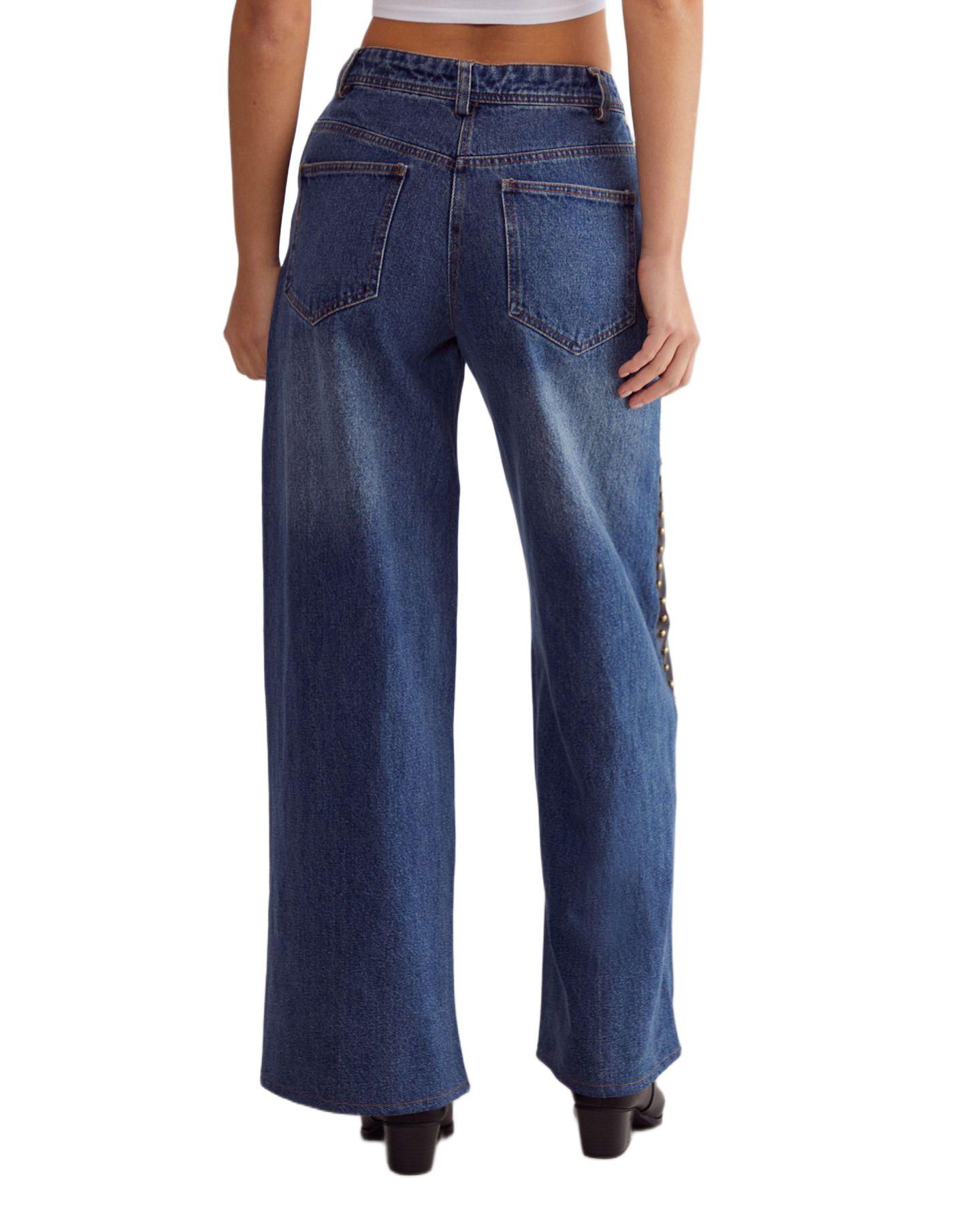Женские джинсы Nasty Gal Straight Leg Denim Pu Mix Chap, цвет: Тёмная варка — фото 3