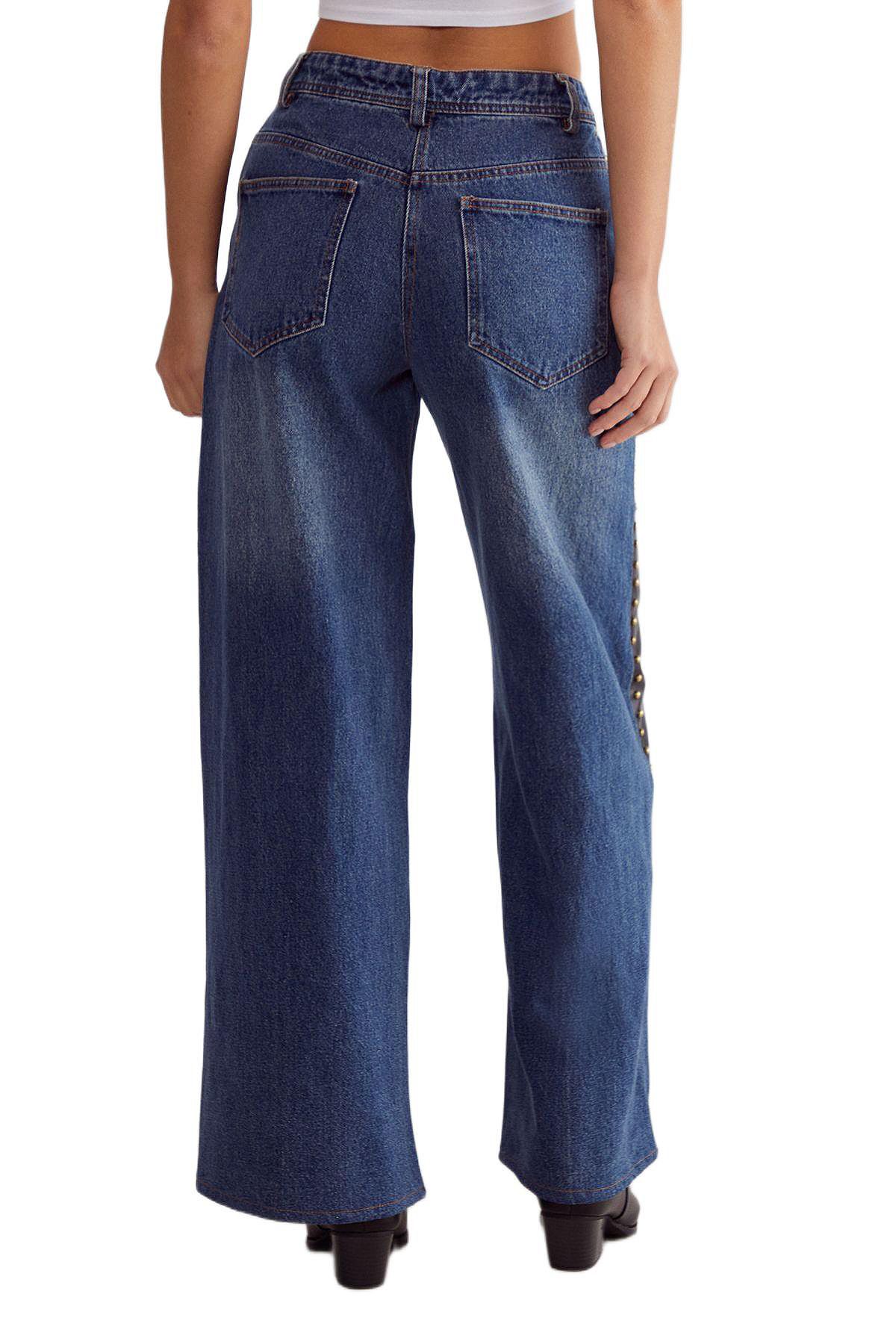 Nasty Gal Women's Straight Leg Denim Pu Mix Chap Jeans view 3 — MAYCSS fashion products