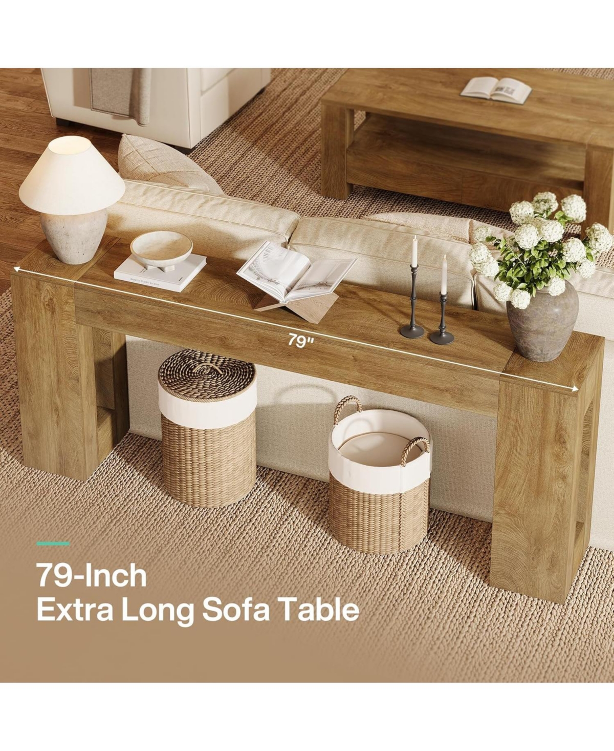Tribesigns 79-Inch Extra Long Console Tables for Entryway, Farmhouse Narrow Sofa Table Behind Couch with Thick Legs, Wooden Entryway Accent Furniture
