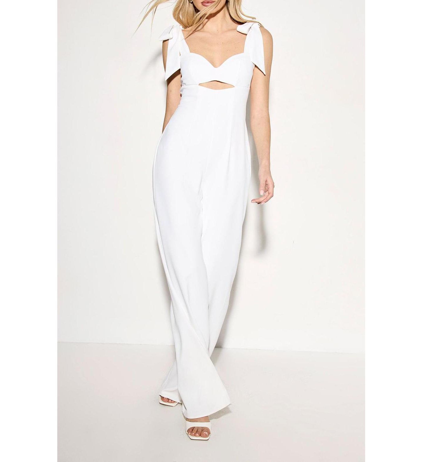 Женский комбинезон MissPap Bow Shoulder Wide Leg Jumpsuit, цвет: Белый — фото 5
