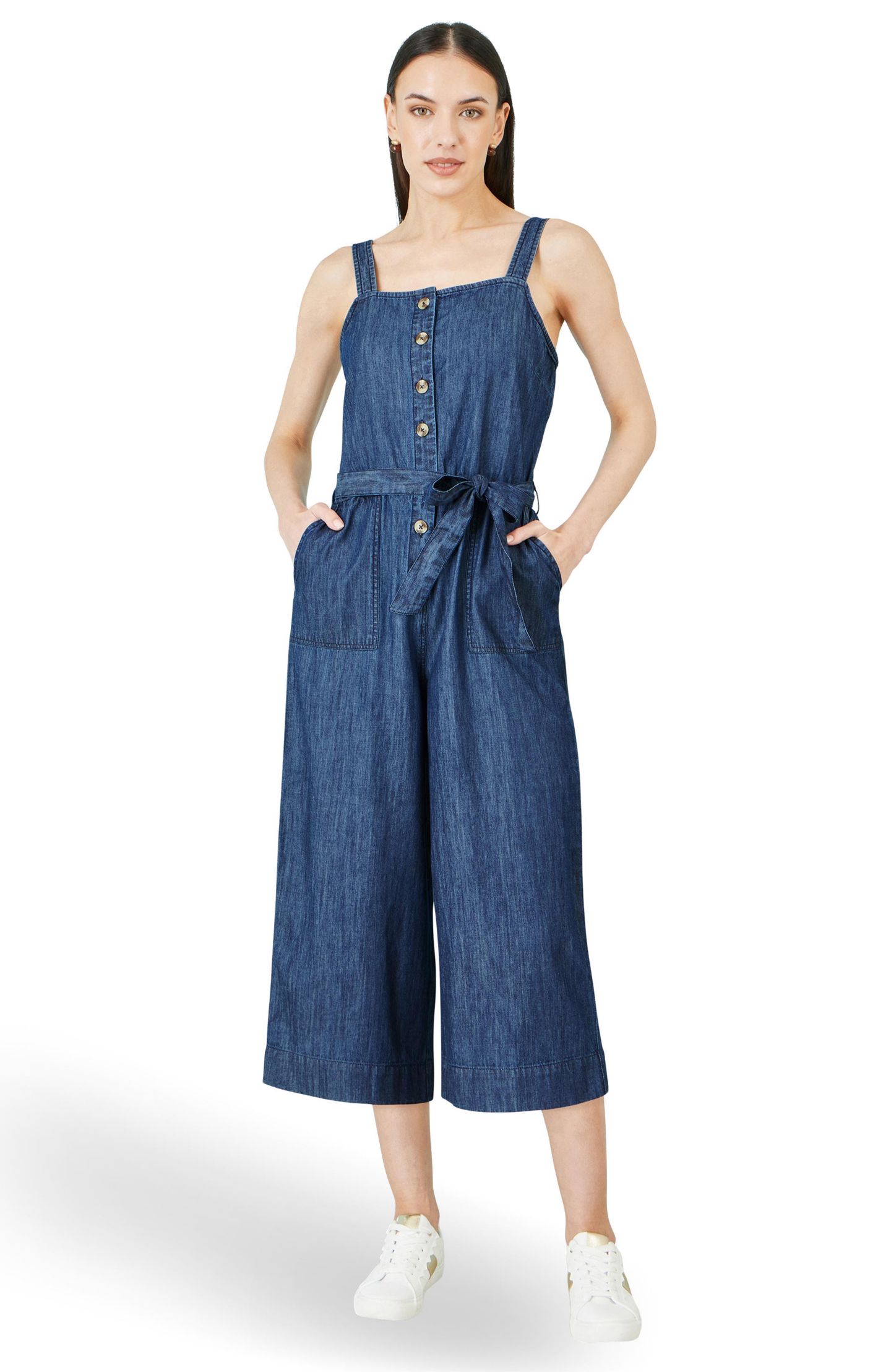 Женский комбинезон Yumi Chambray Button Through Jumpsuit, цвет: Синий — фото 1