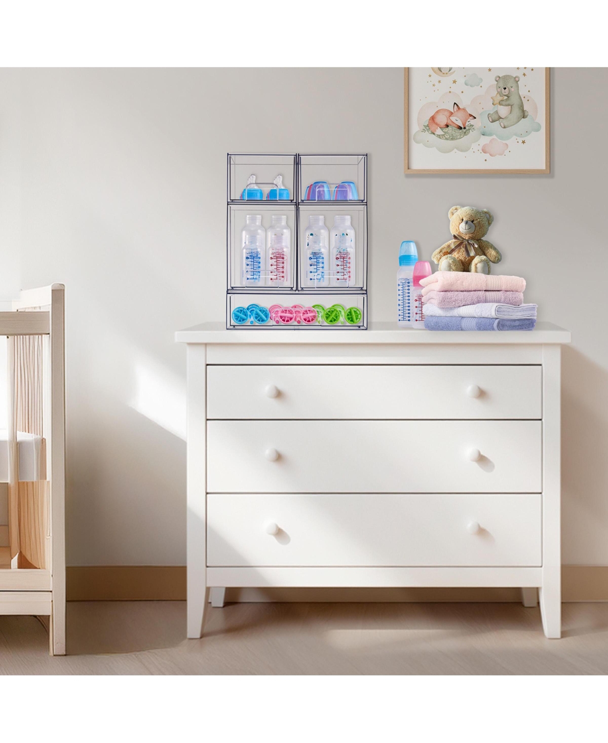 Sorbus Small Clear Stackable Pull-Out Storage Organizer Bins for Baby Bottles, Bathroom