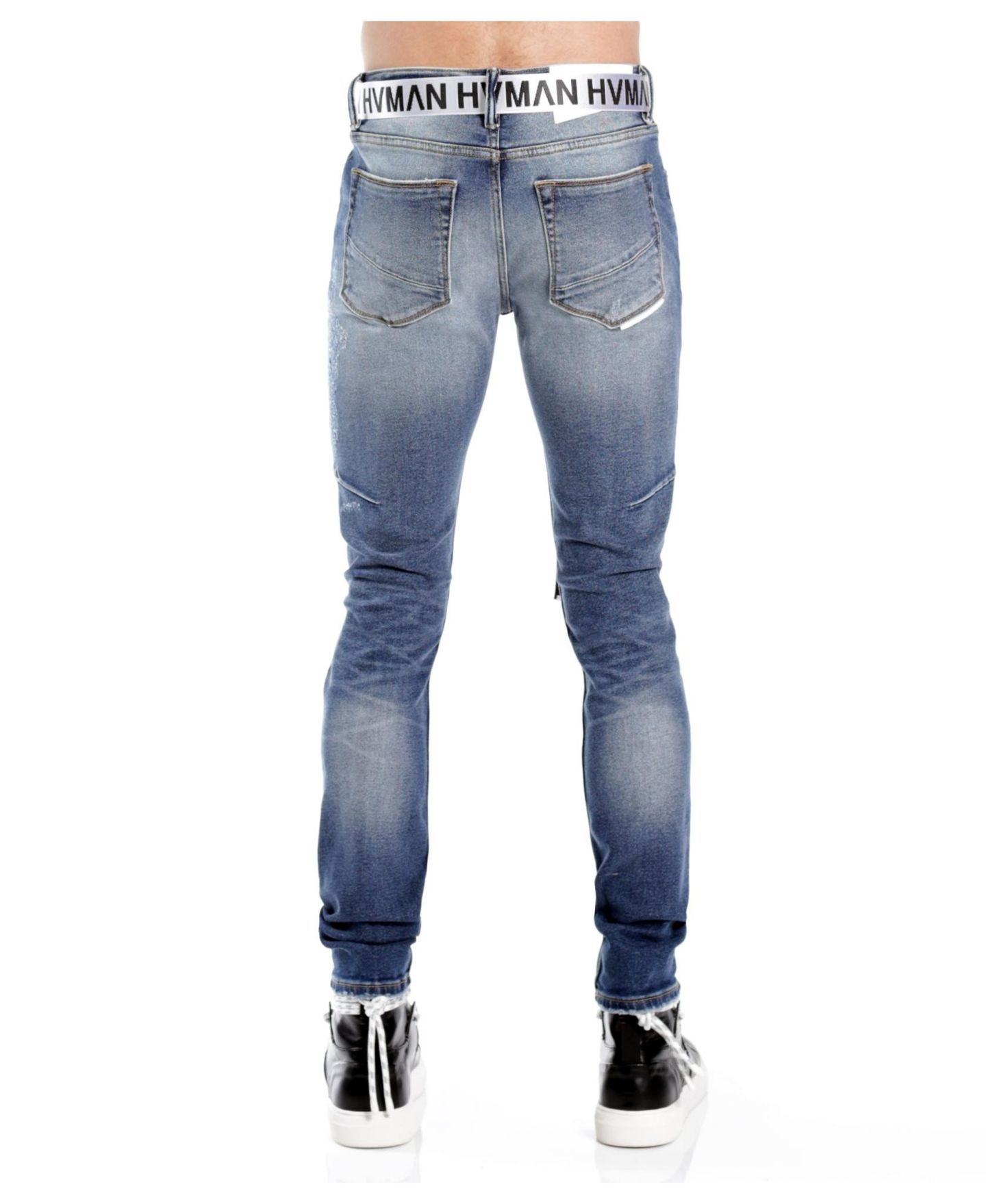Мужские джинсы Hvman Chosen To Prevail x Cult Strat Super Skinny Fit Jeans with Belt Baltic — фото 3