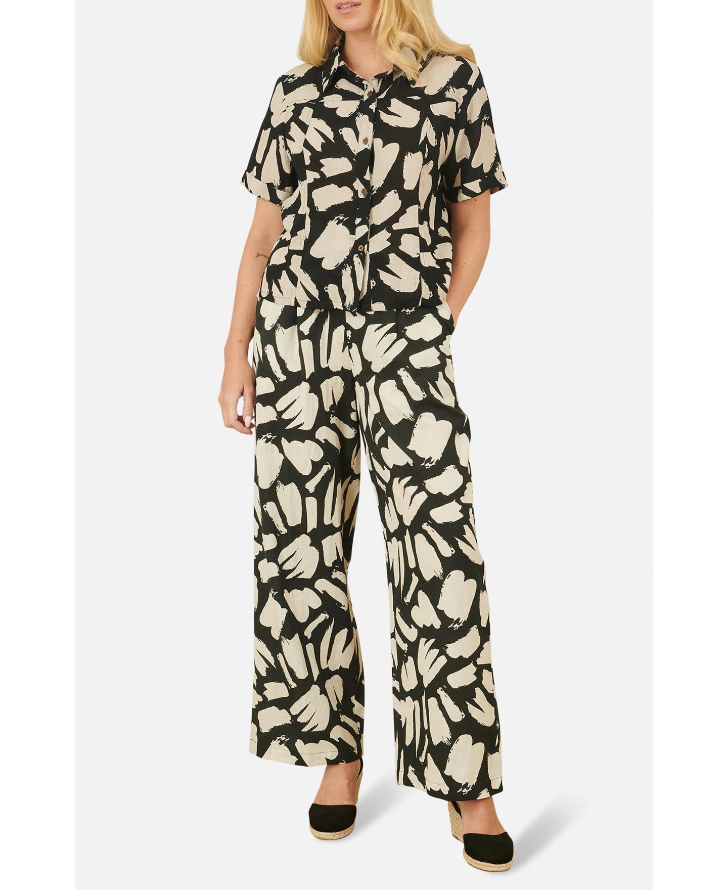 Женские брюки Yumi High Waisted Printed Wide Leg, цвет: Чёрный — фото 7