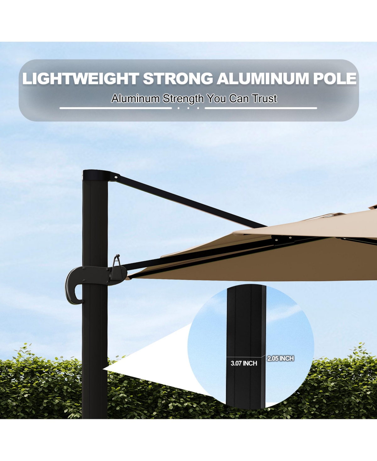gaomon Square Outdoor Umbrella, Cantilever Patio Umbrella with Rotation and Adjustable Height, Heavy Duty Aluminum