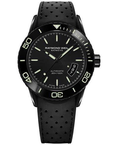 RAYMOND WEIL Men's Swiss Automatic Freelancer Black Rubber Strap Watch 43mm 2760-SB1-20001