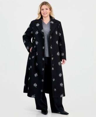 Plus Size Single-Breasted Sparkle Boucl&eacute; Maxi Coat
