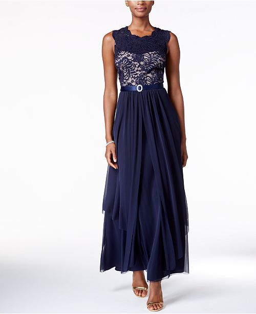 R & M Richards Sequined Lace Chiffon Gown - Dresses - Women - Macy's