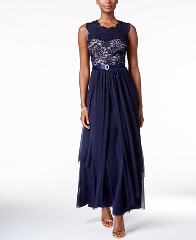 R & M Richards Sequined Lace Chiffon Gown - Dresses - Women - Macy&#39;s