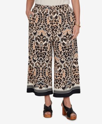 Plus Size Damask Textured Elastic Waistband Pants