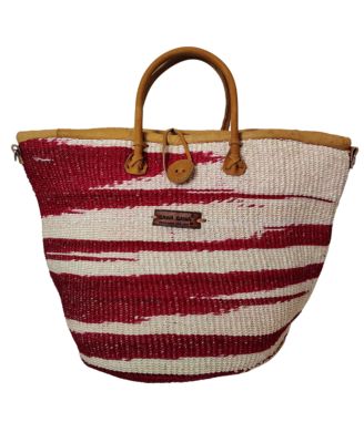 Crimson Courage Handwoven Red & White Sisal Straw Basket Tote