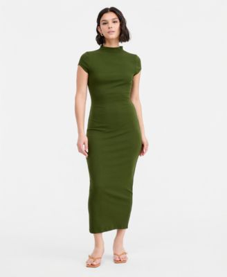 Women's Cap-Sleeve Mock-Neck Midi Dress