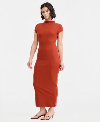Women's Cap-Sleeve Mock-Neck Midi Dress