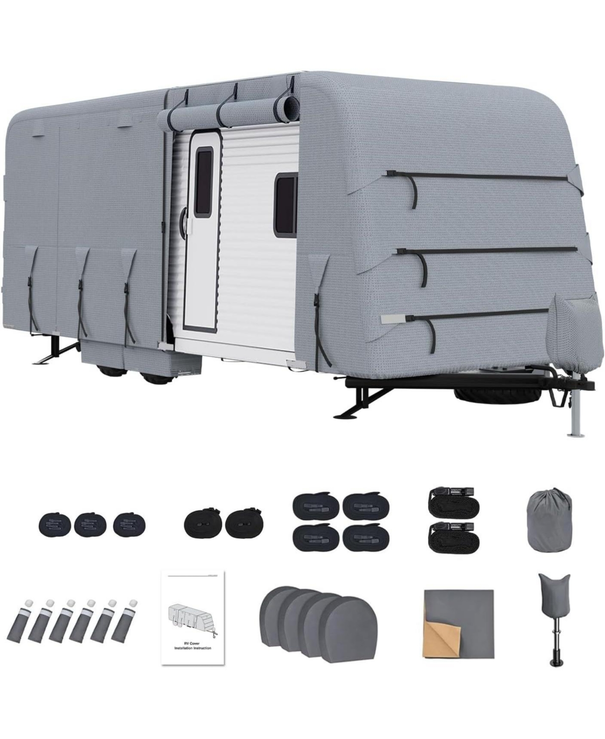 gaomonTravel Trailer Cover, 4 Layers Heavy Duty Motorhome Cover 30-33 Ft Cover, Windproof and Waterproof and Anti-uv