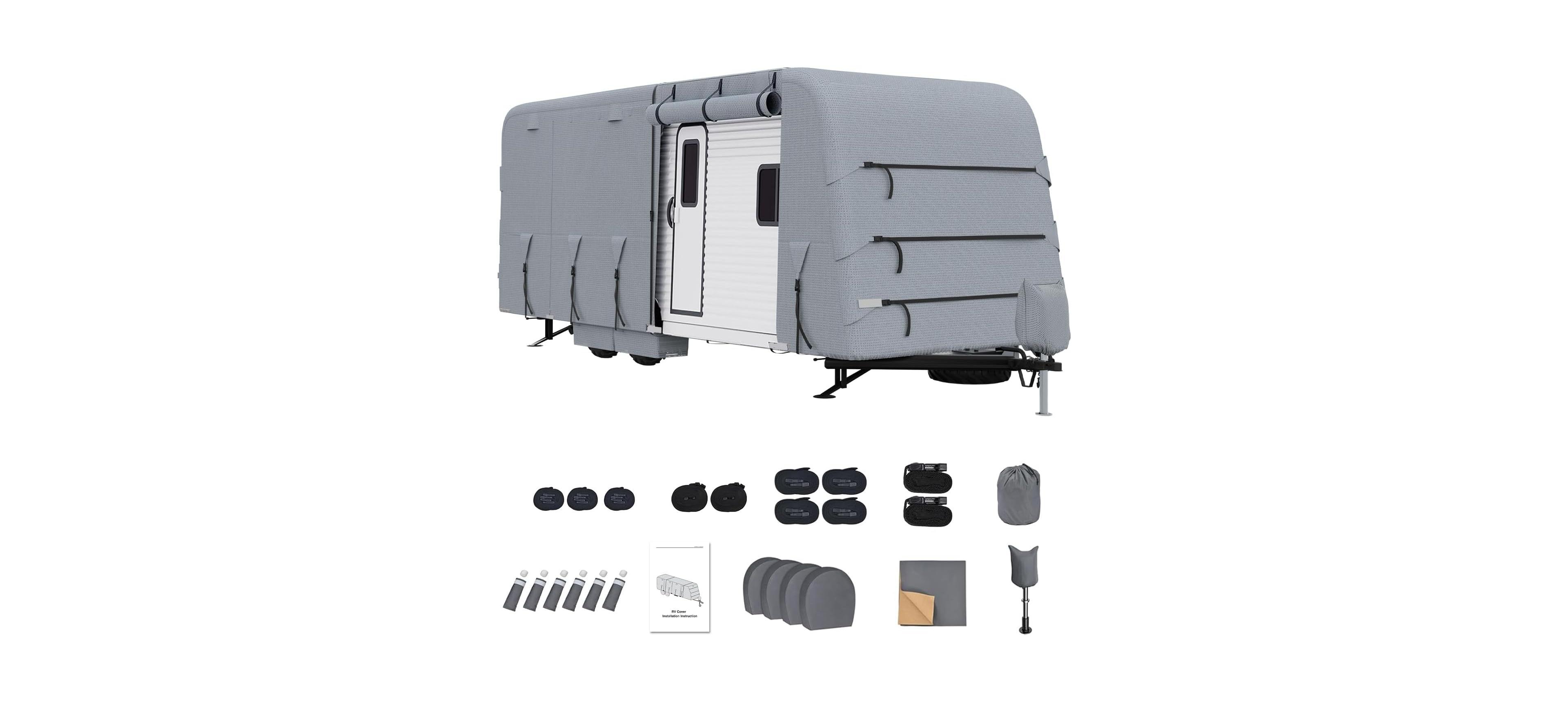gaomonTravel Trailer Cover, 4 Layers Heavy Duty Motorhome Cover 30-33 Ft Cover, Windproof and Waterproof and Anti-uv