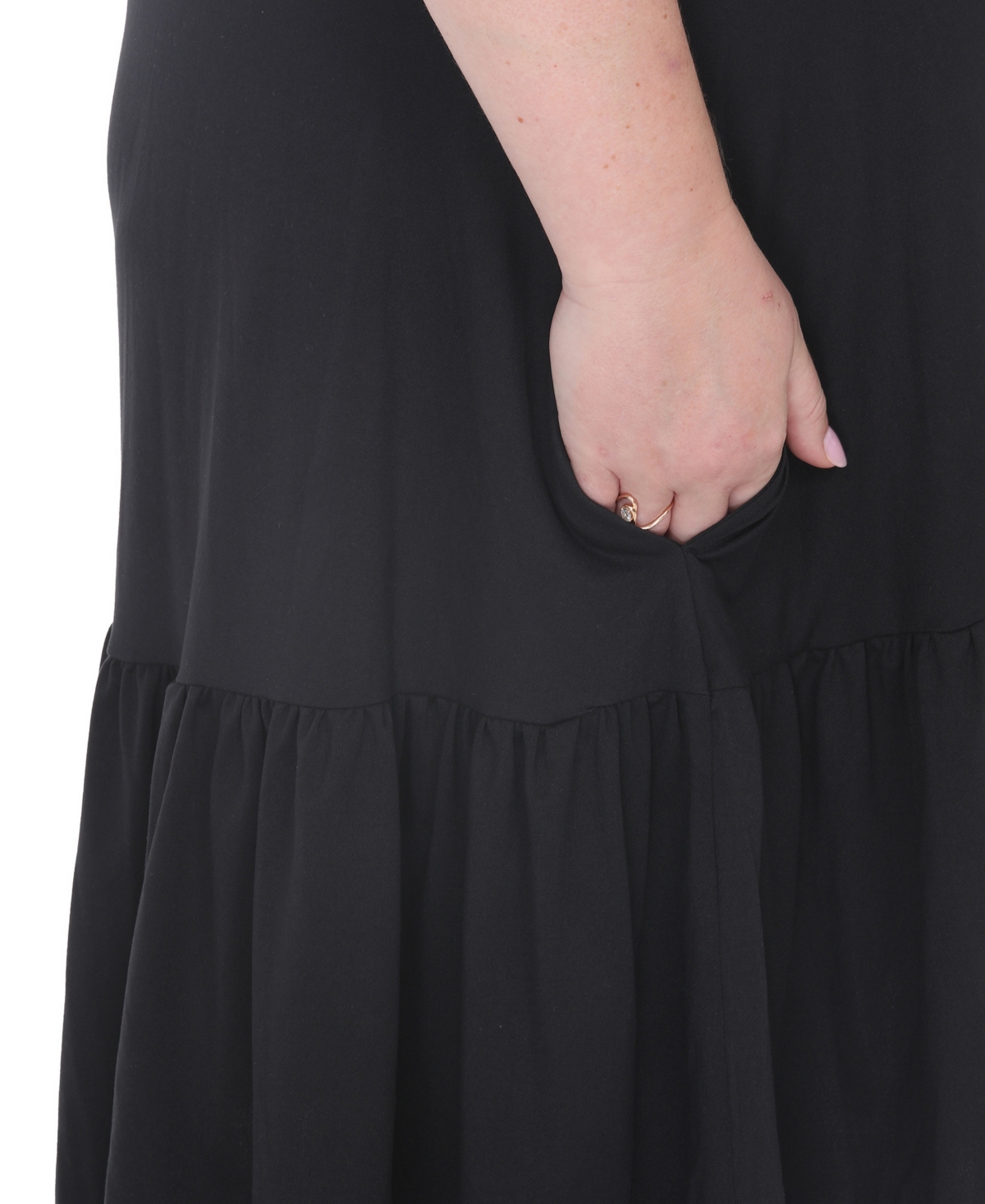 White Mark Plus Flutter-Sleeve Button-Front Tiered Maternity Dress